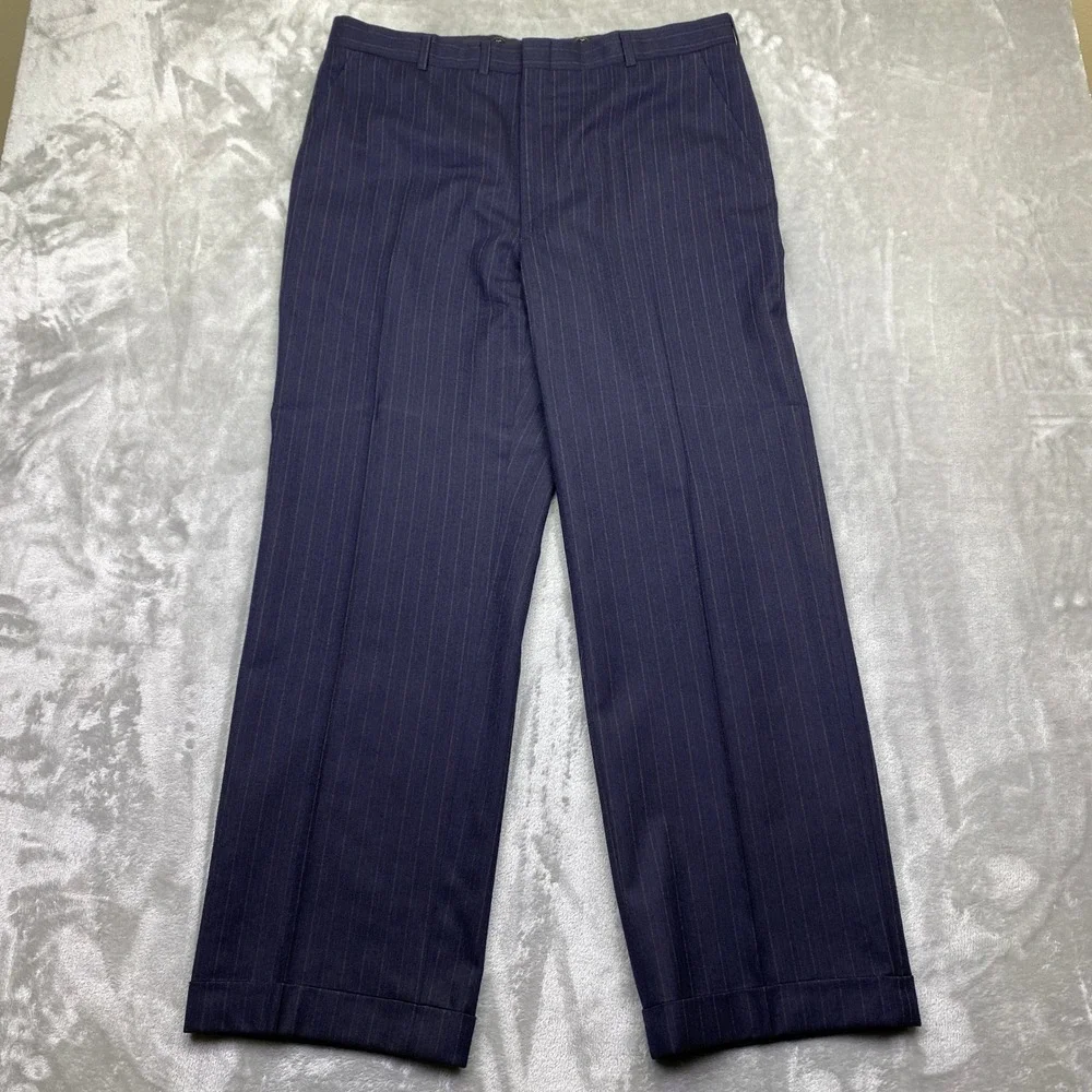 Hart Schaffner Marx‎ Silver Trumpeter Pinstripe Wool Suit Mens Two Piece 45R 36